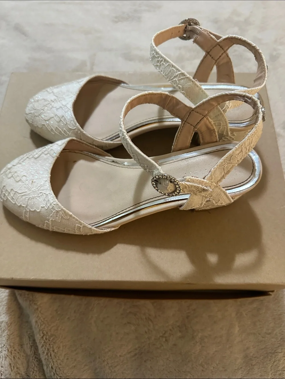 Nine West Girls' Lace Ankle-Strap Dress Flats in Ivory